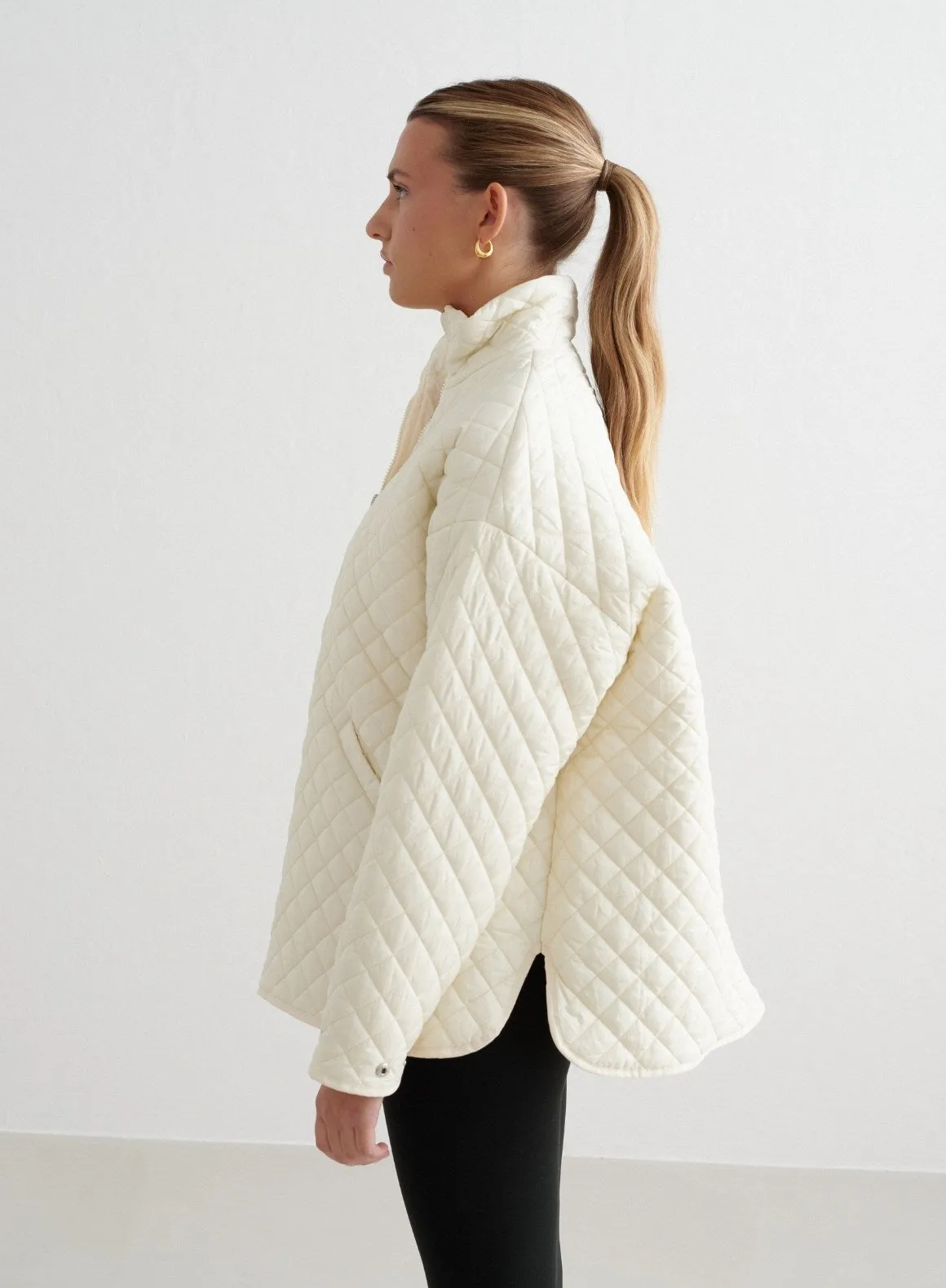 Almond White Oversized Quilted Jacket