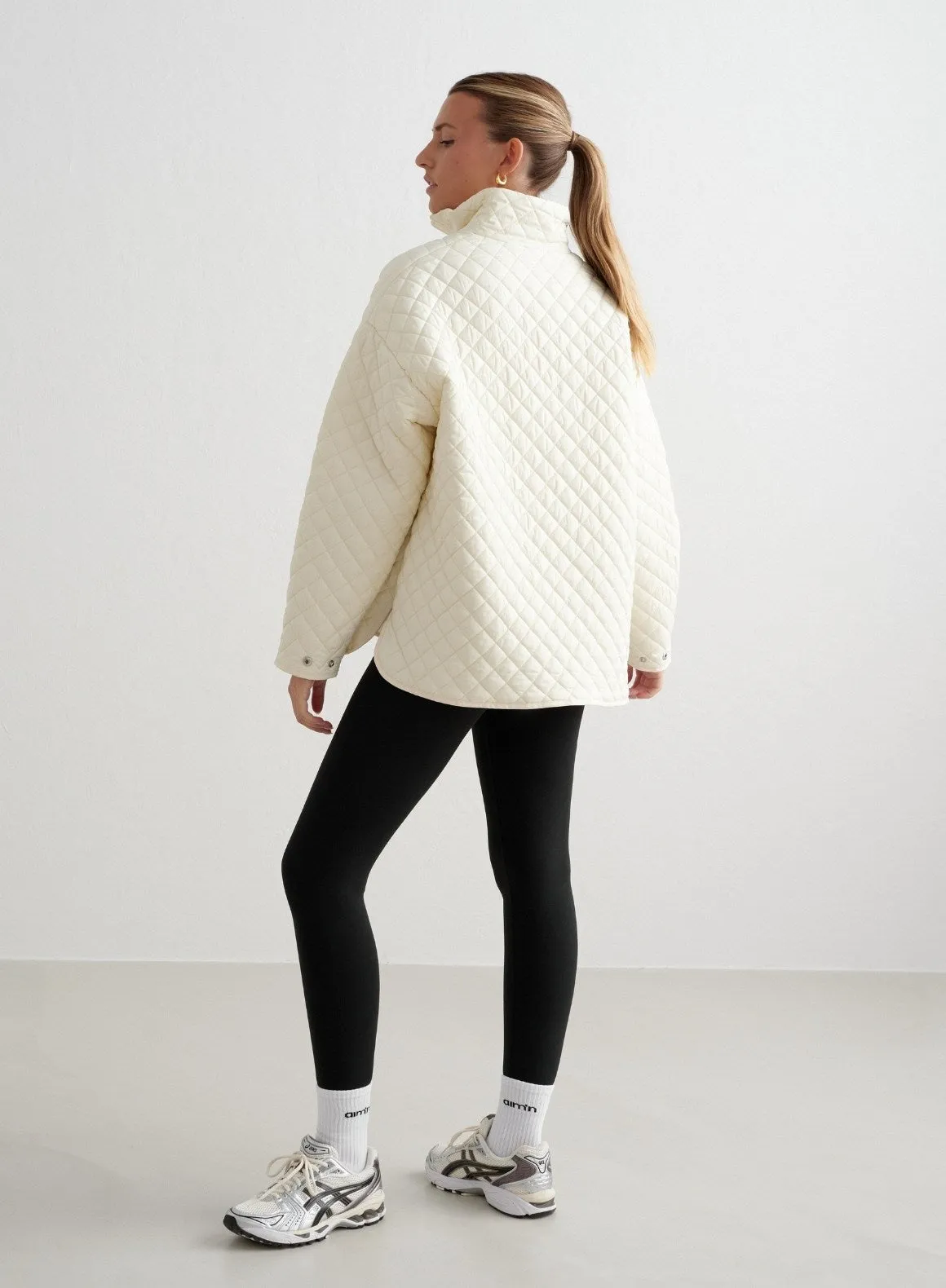 Almond White Oversized Quilted Jacket