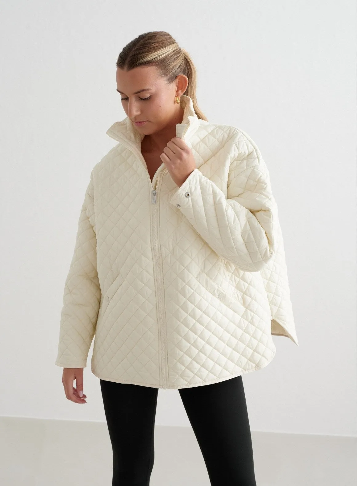 Almond White Oversized Quilted Jacket