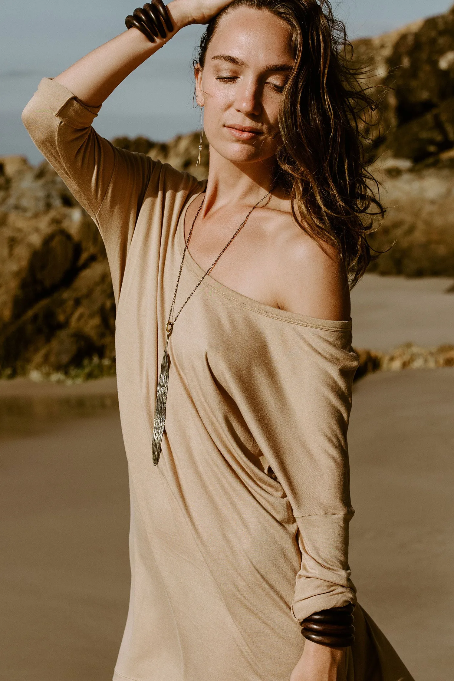 Bamboo Asymmetrical Top - Nude