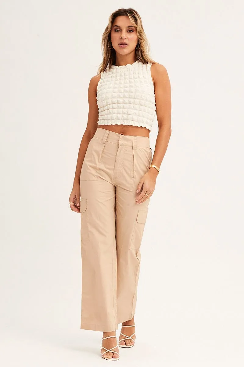 Beige Cargo Pants Mid Rise