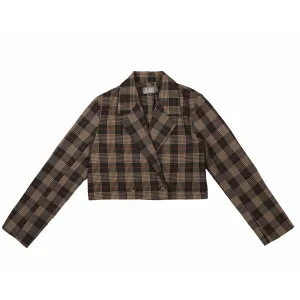 Belati  Charcoal Plaid Cropped Girls Jacket