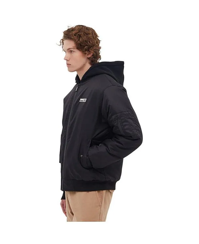 Bench Men's Bomber Jacket with Fleece Hood, Black