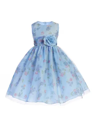 Big Girls Blue Floral Print Easter Flower Girl Dress 7-10