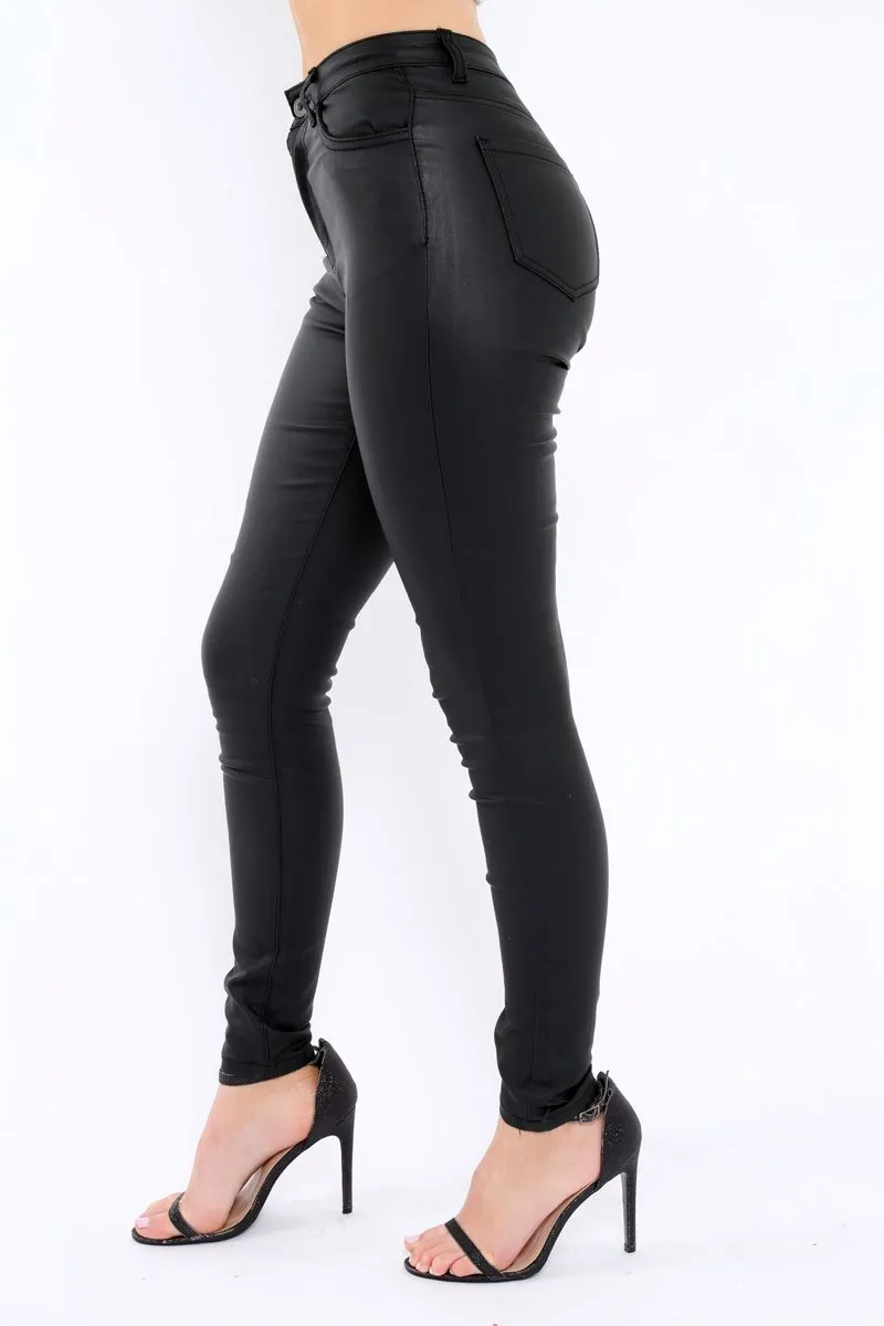 Black Coated Skinny Jeans - Teya