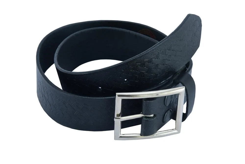 BLT2015 Timeless Black Basket Weave Pattern Leather Belt