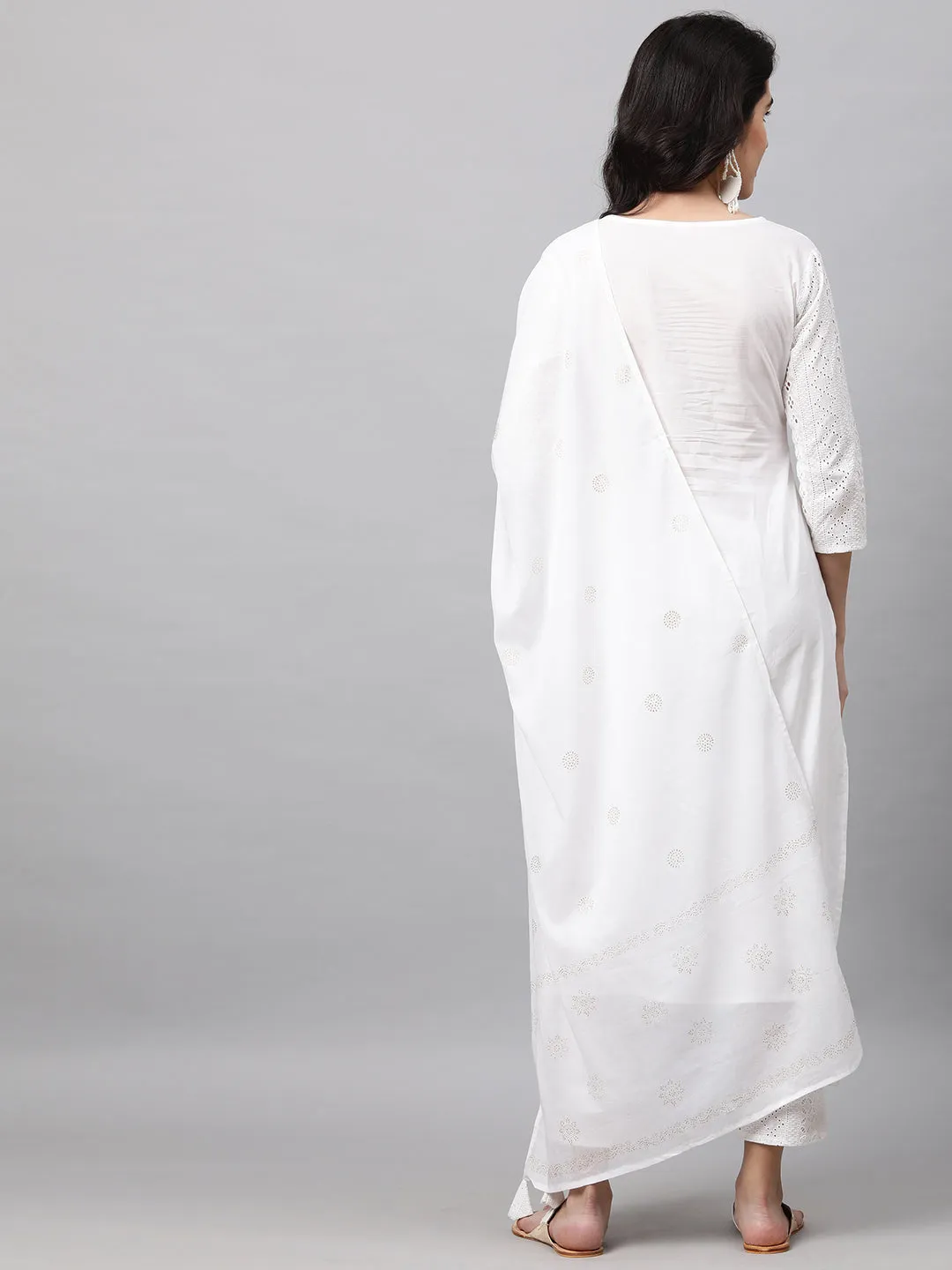 Chikankari Kurta with Pant and Rogan Dupatta - White