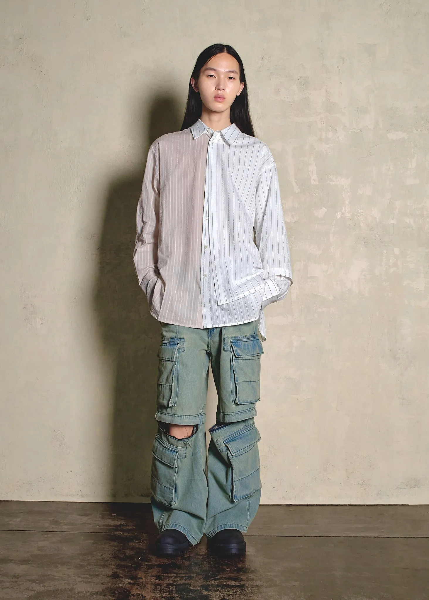 DENIM SPLIT CARGO PANTS