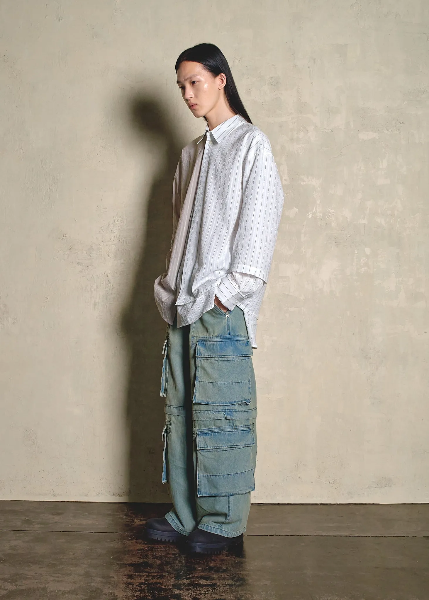 DENIM SPLIT CARGO PANTS