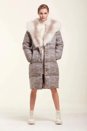 Down coat with fur hood