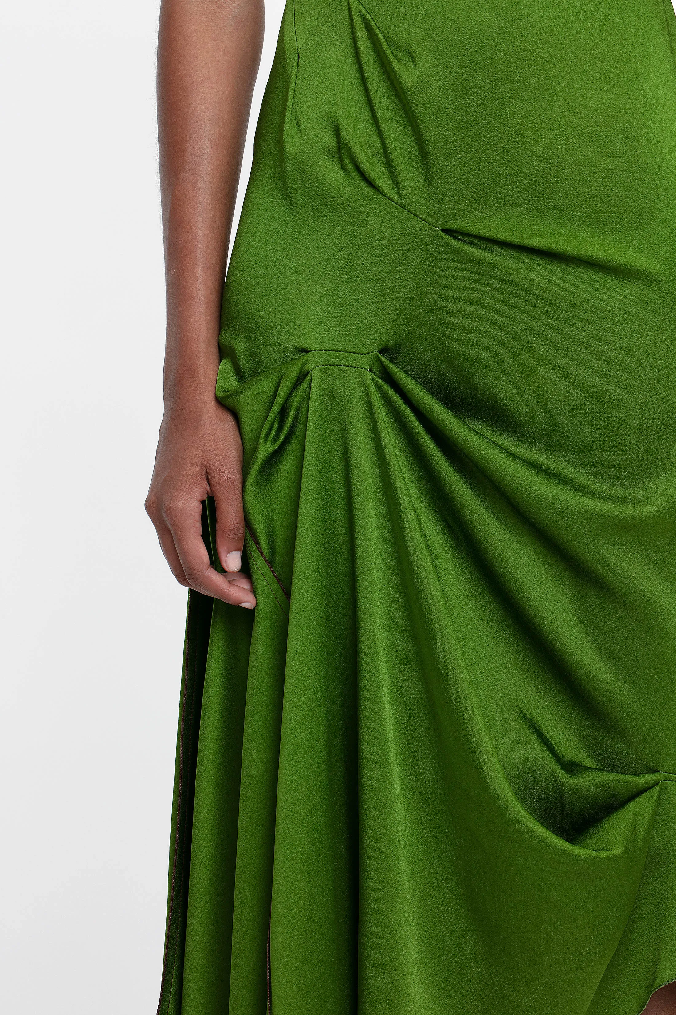 Draped Tuck Detail Midi Dress in Algae Green