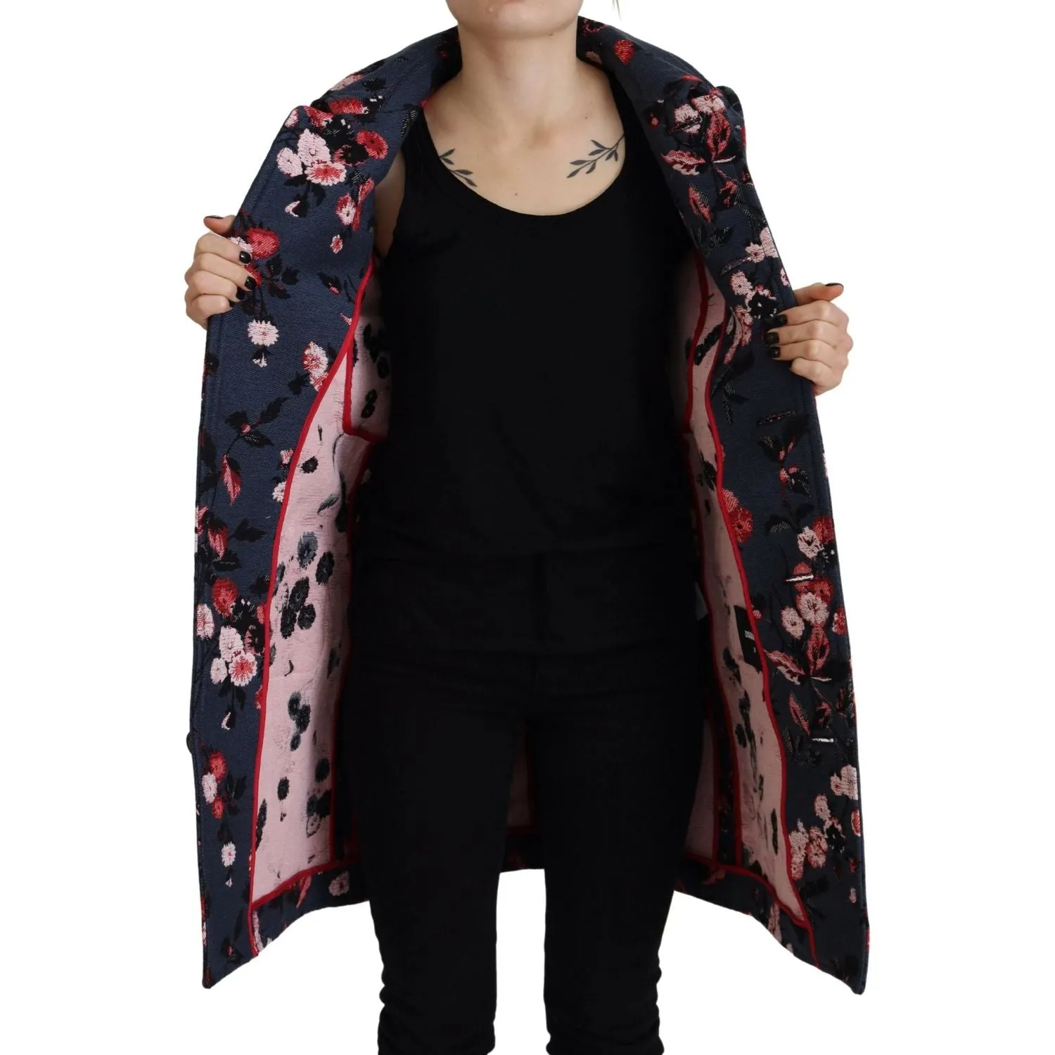 Dsquared² Multicolor Printed Women Long Coat Blazer Jacket