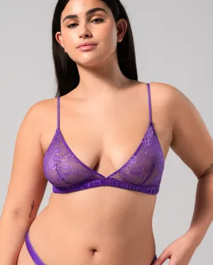 Floral Lace Satin Triangle Bralette Lilac