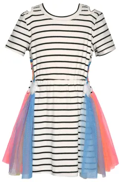 Infant l Toddler Striped Cut Out Rainbow Cloud Mesh Dress