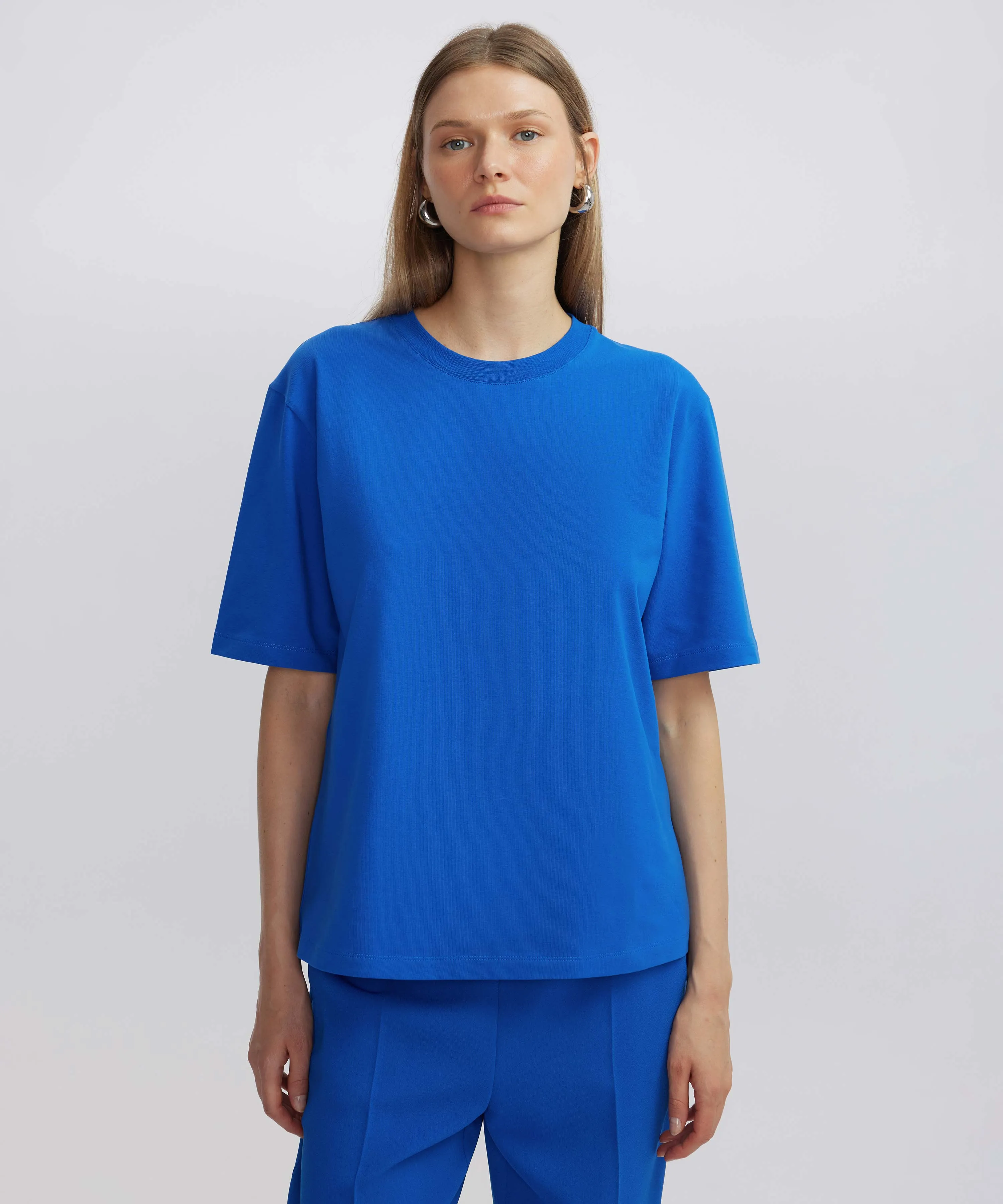 Ipekyol Round Neck Basic T-Shirt Blue