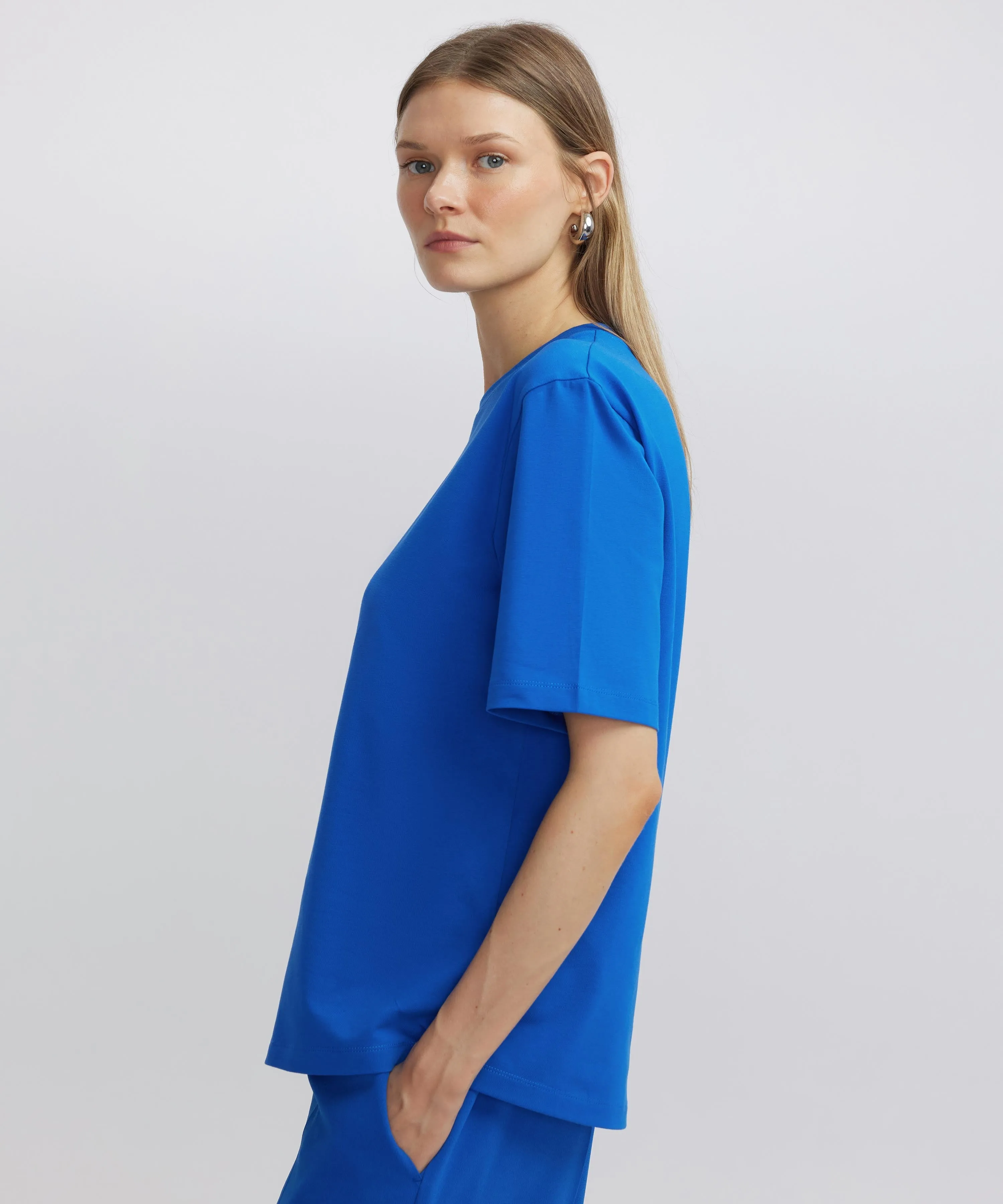 Ipekyol Round Neck Basic T-Shirt Blue