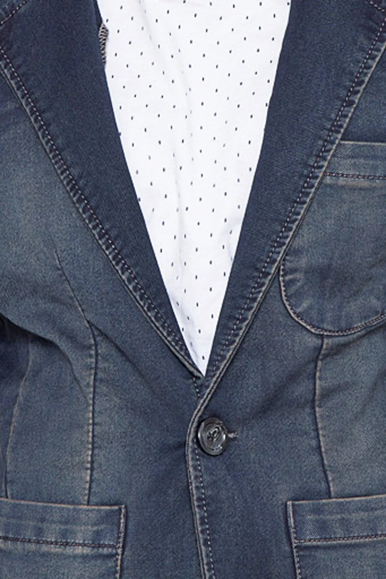 Krossstitch Full Sleeve Men's Denim Blazer with Brass Button