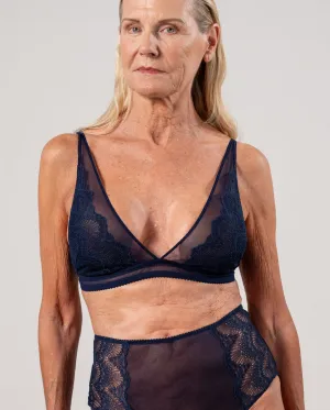 Lace Mesh Plunge Bralette Navy