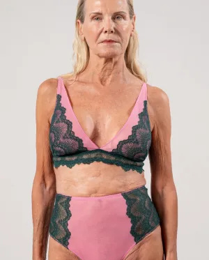 Lace Mesh Plunge Bralette Pine/Candy Pink