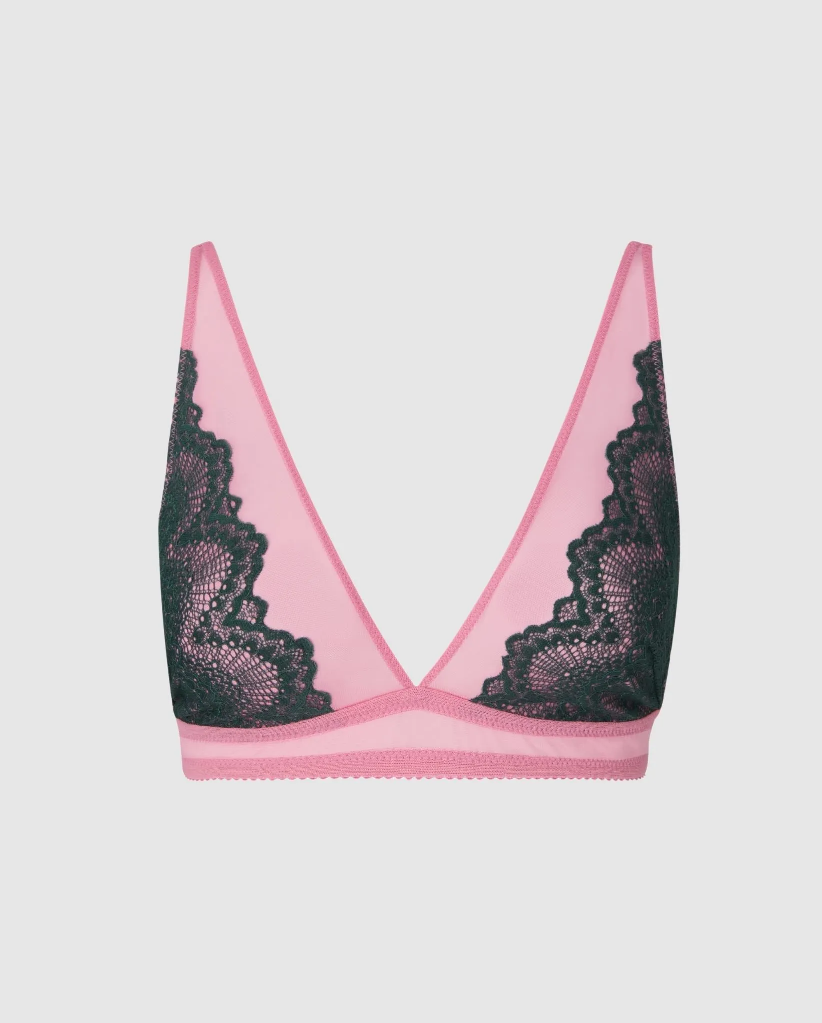 Lace Mesh Plunge Bralette Pine/Candy Pink