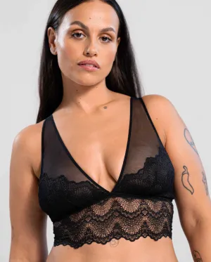 Lace Mesh Plunge Bralette Top Black