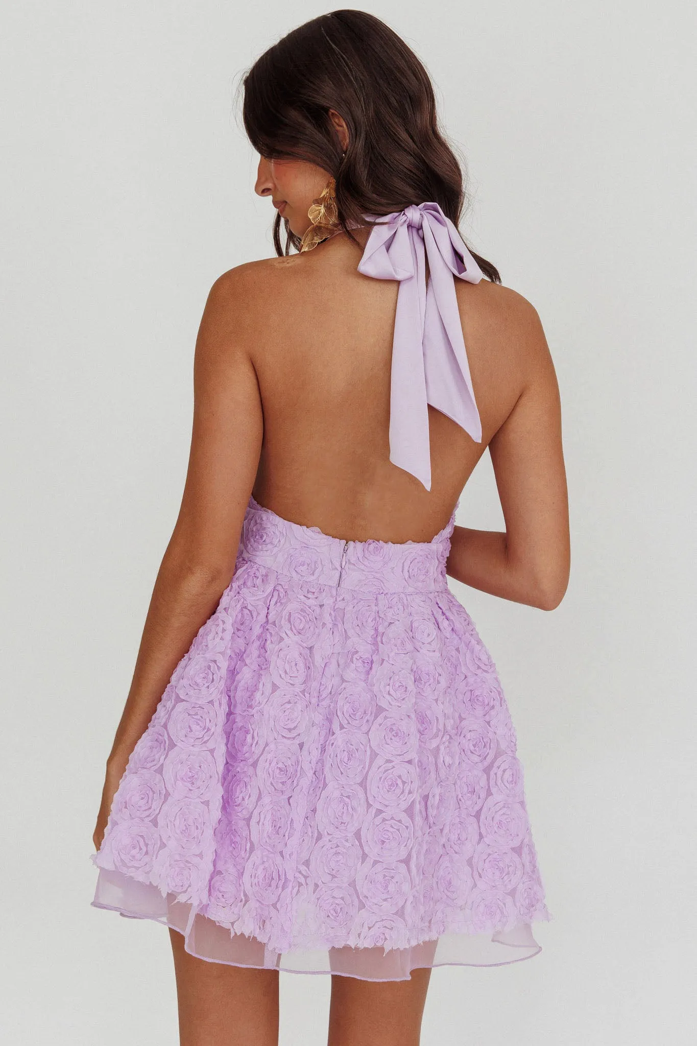 Lovelle Halter Neck Rosette Mini Dress Lavender