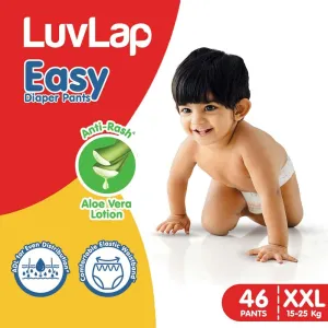 LuvLap Easy Diaper Pants, XXL, Pack of 46, for babies upto 15-25Kg, Pant style diaper with Anti-Rash Aloe Vera Lotion, ADL for Even Distribution, & 360° fit for better coverage & flexibility