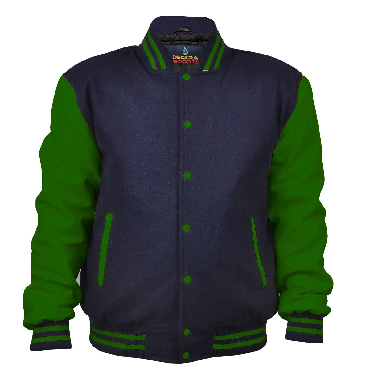 Mens Jacket Wool Leather Navy Blue/Green