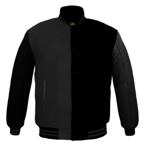 Men's Varsity Jackets Genuine Leather Sleeve And Wool Body Black/Grey