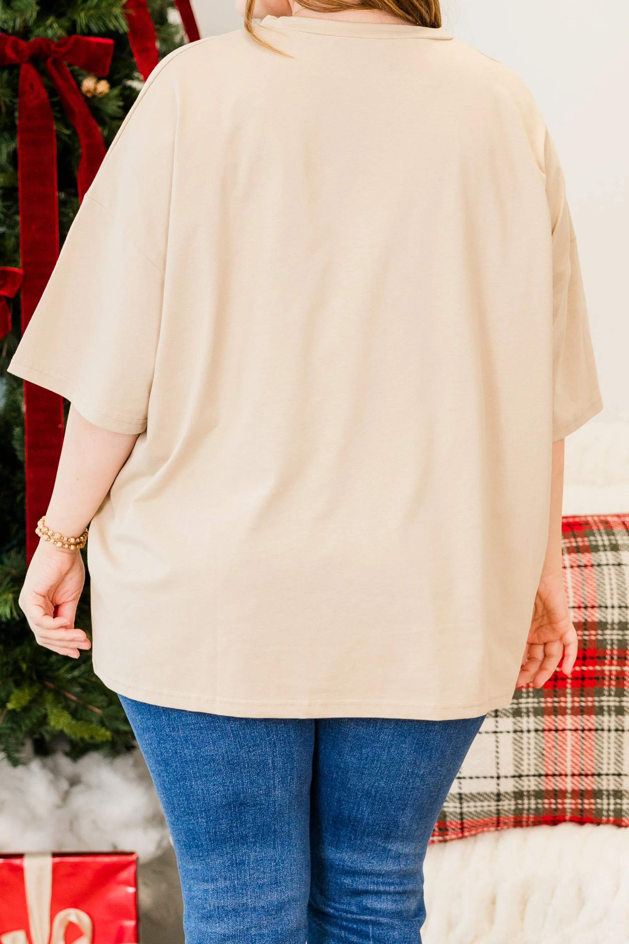 Merry & Bright Boyfriend Tee, Light Mocha