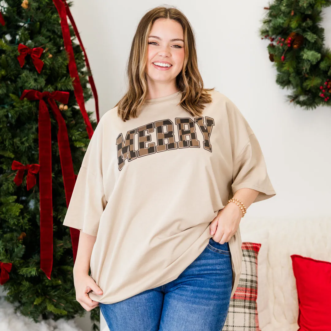 Merry & Bright Boyfriend Tee, Light Mocha