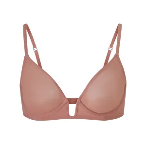 MESH ONE WIRE PLUNGE BRA | ROSE CLAY