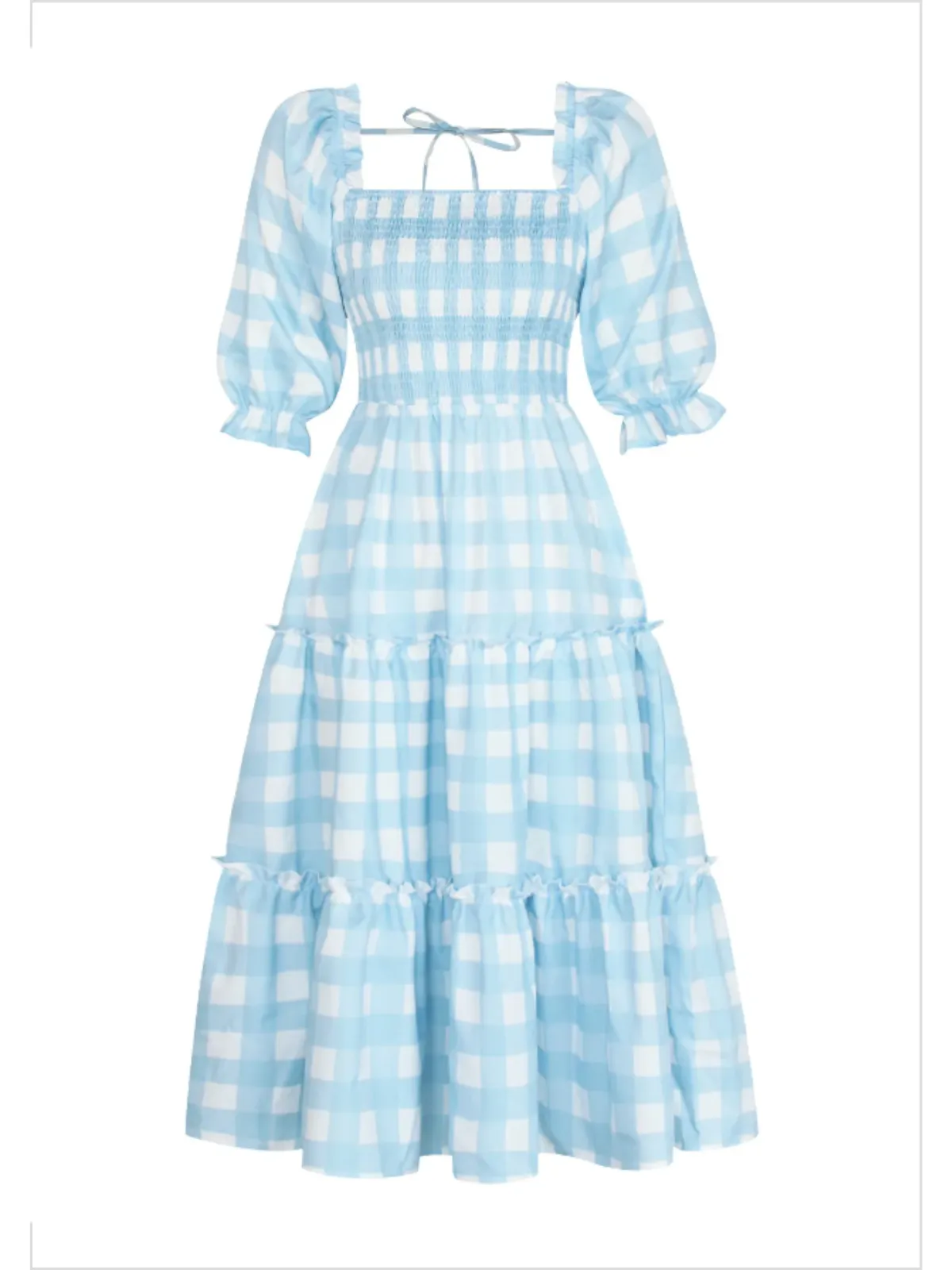 Mommy and Me Blue Gingham Smocked Dress