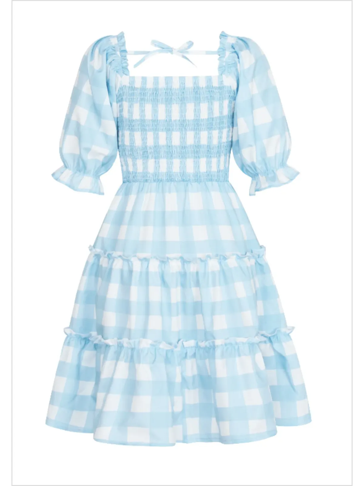 Mommy and Me Blue Gingham Smocked Dress