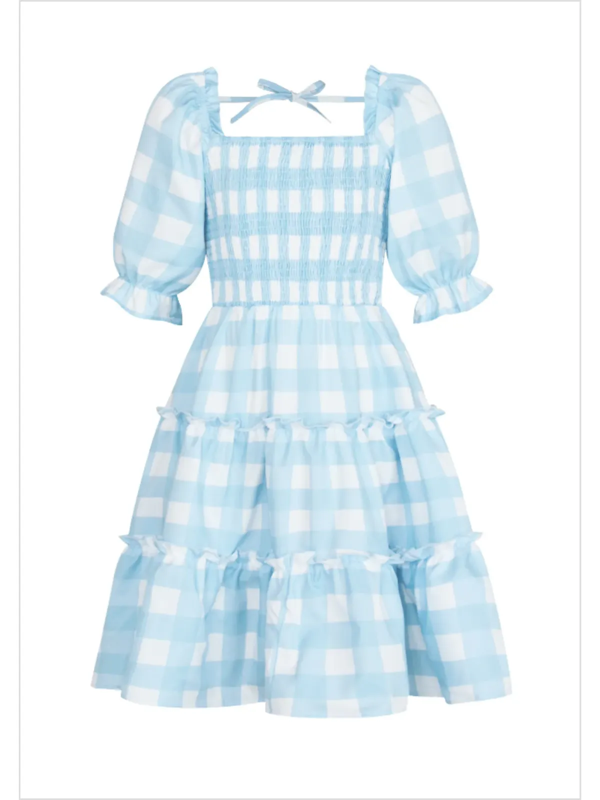 Mommy and Me Blue Gingham Smocked Dress