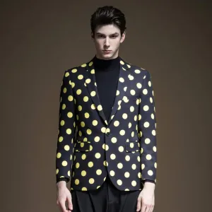 Polkadot Contrast Single Button Casual Costume Style Men Blazer