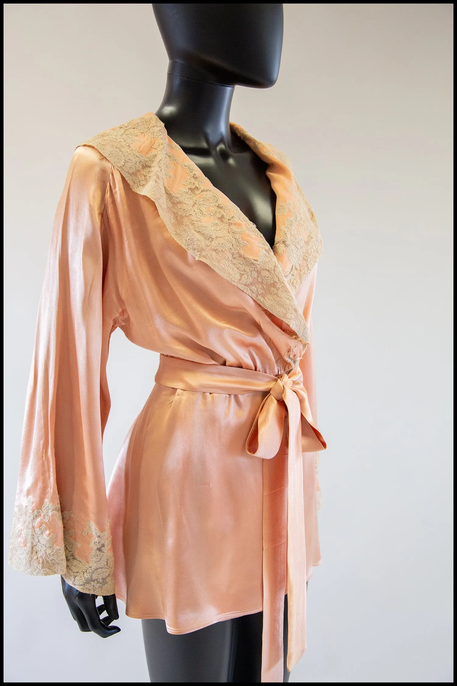 RESERVED Vintage 1940s Peach Satin Robe Jacket