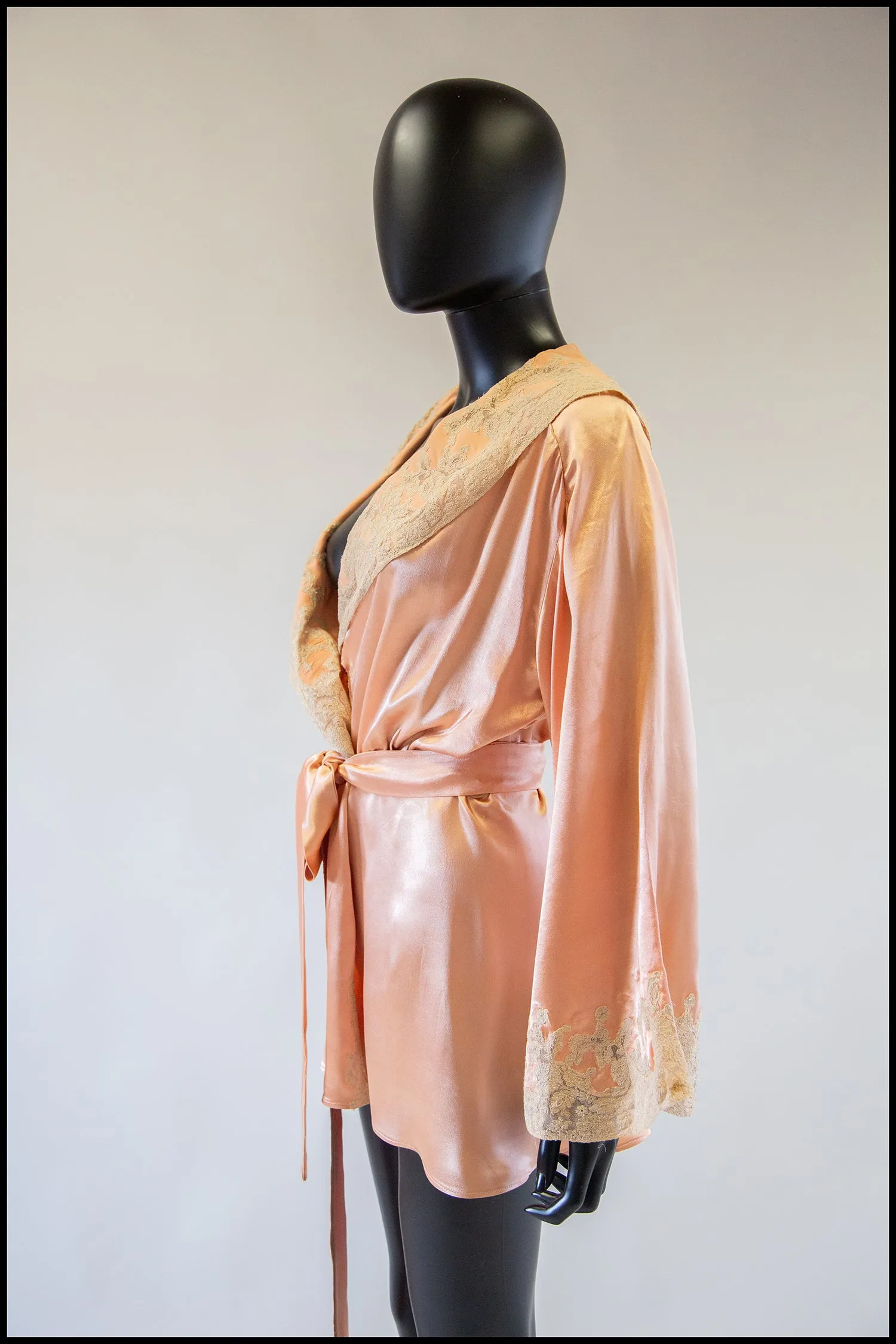 RESERVED Vintage 1940s Peach Satin Robe Jacket