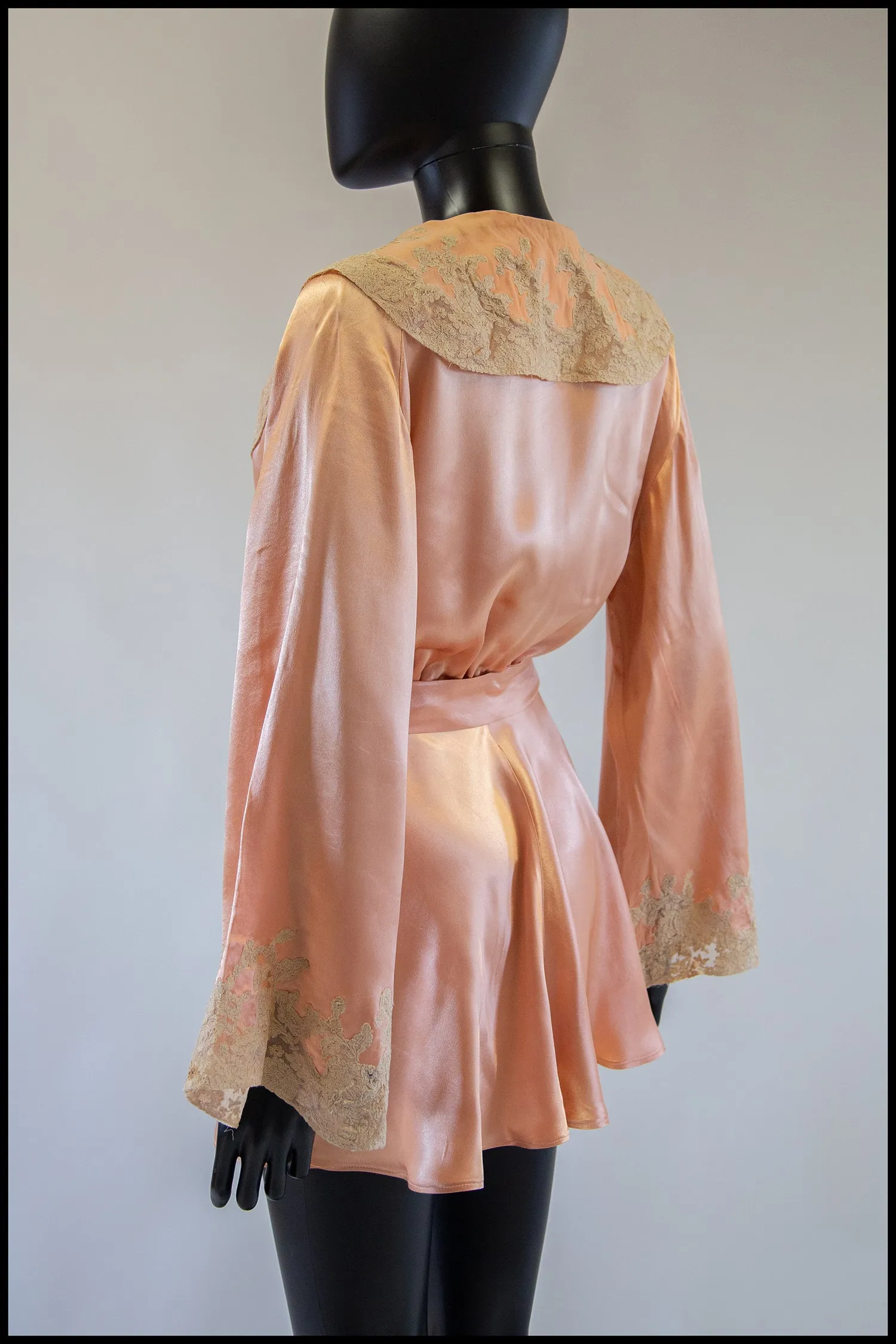 RESERVED Vintage 1940s Peach Satin Robe Jacket