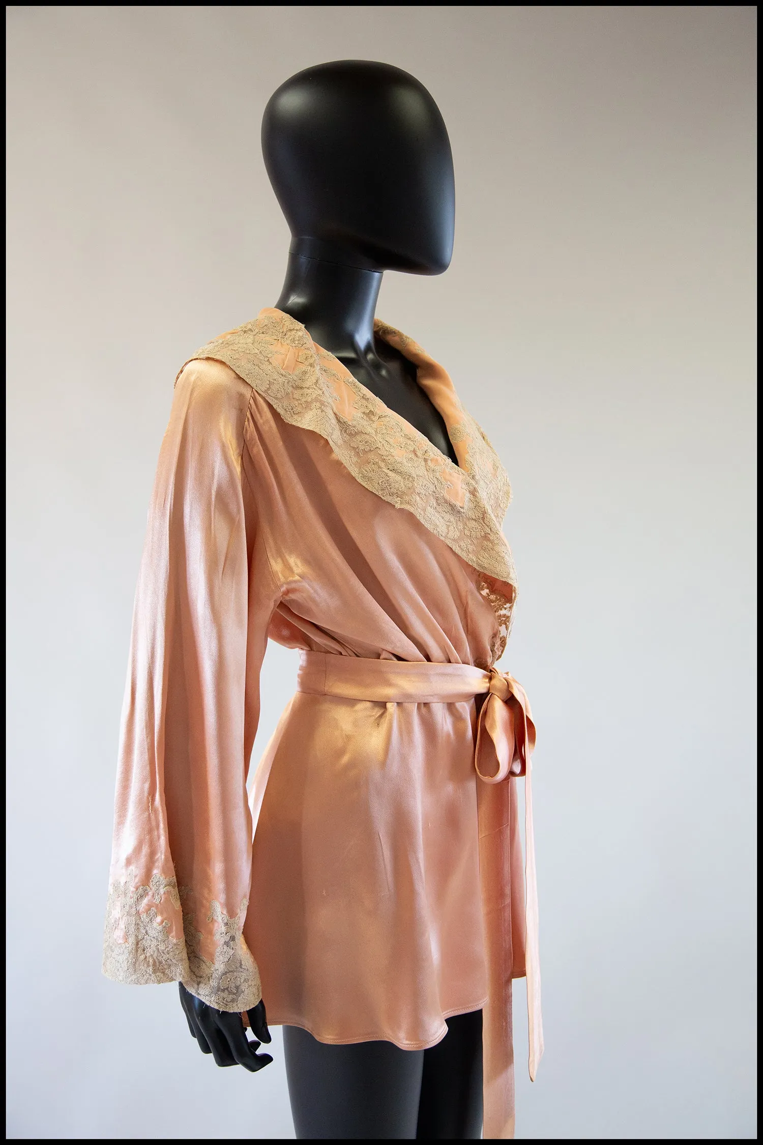 RESERVED Vintage 1940s Peach Satin Robe Jacket