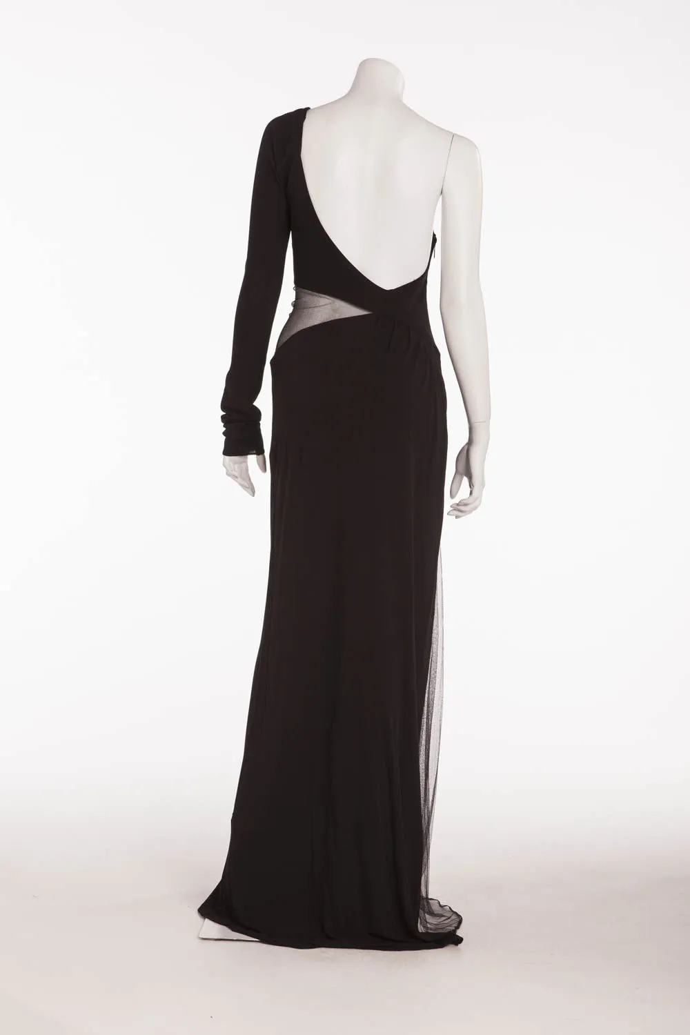 Roberto Cavalli  - As Seen on the Spring 2009 Runway Collection - One Shoulder Black Long Sleeve Gown - IT 40