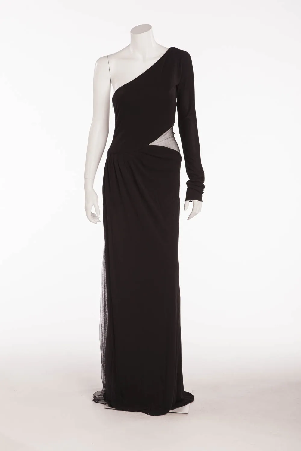 Roberto Cavalli  - As Seen on the Spring 2009 Runway Collection - One Shoulder Black Long Sleeve Gown - IT 40