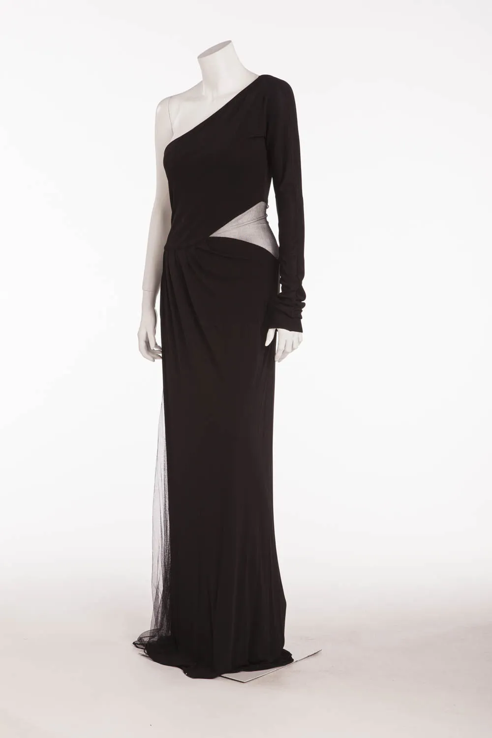 Roberto Cavalli  - As Seen on the Spring 2009 Runway Collection - One Shoulder Black Long Sleeve Gown - IT 40