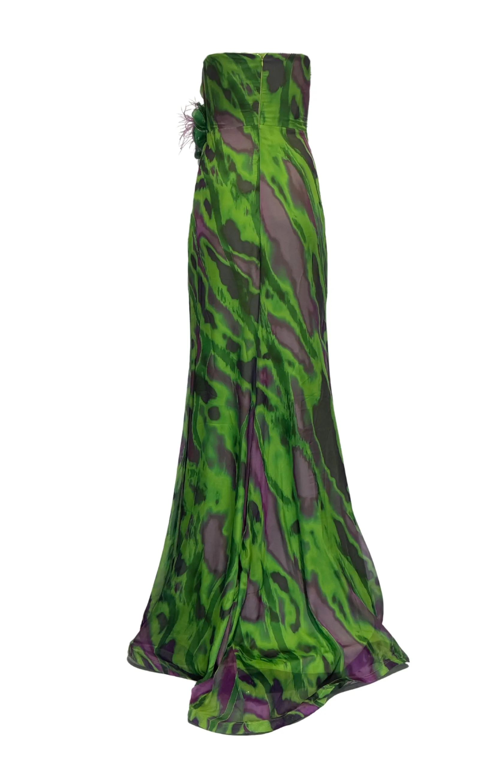 Strapless Green Purple Print Party Dress