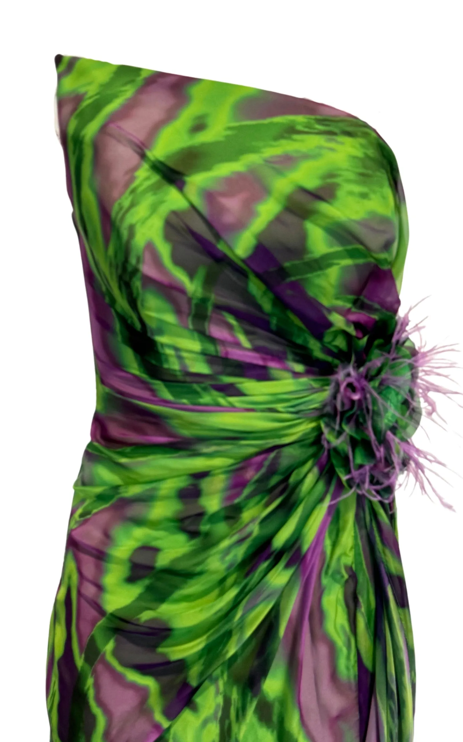 Strapless Green Purple Print Party Dress