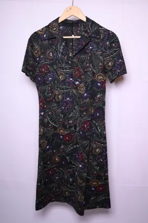 Thriftyfy Floral Black Dress (Small, Good Condition)