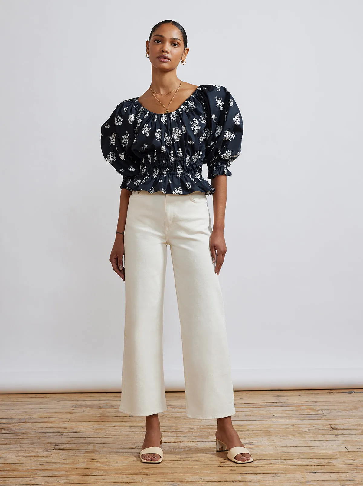 Tina Black Mono Floral Top