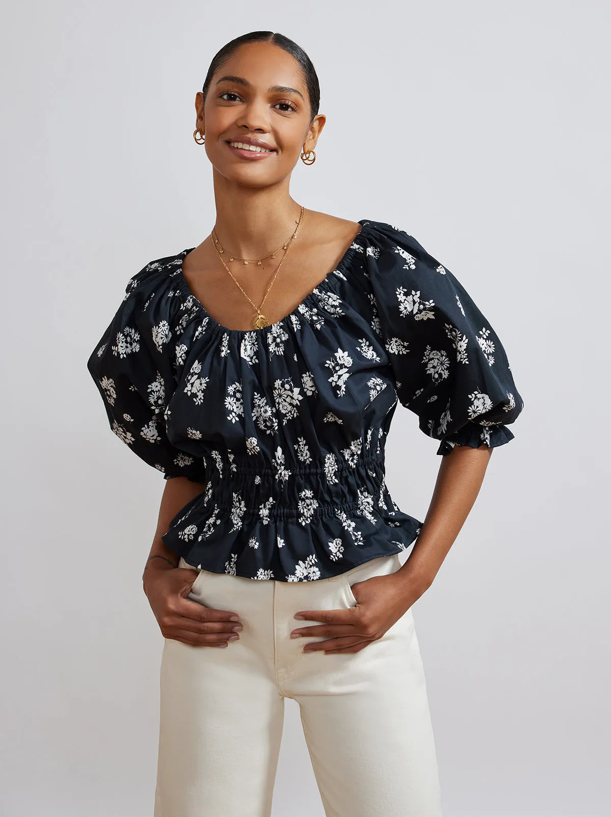 Tina Black Mono Floral Top