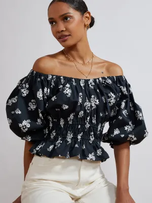 Tina Black Mono Floral Top