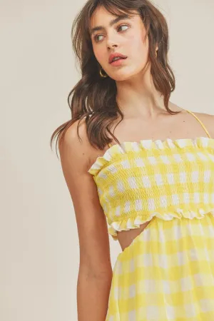 Vera Gingham Cut Out Mini Dress Yellow